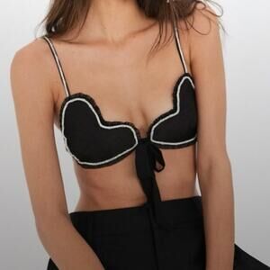 NWT For Love & Lemons Cora Bra Heart Silk Jeweled Top Size XS